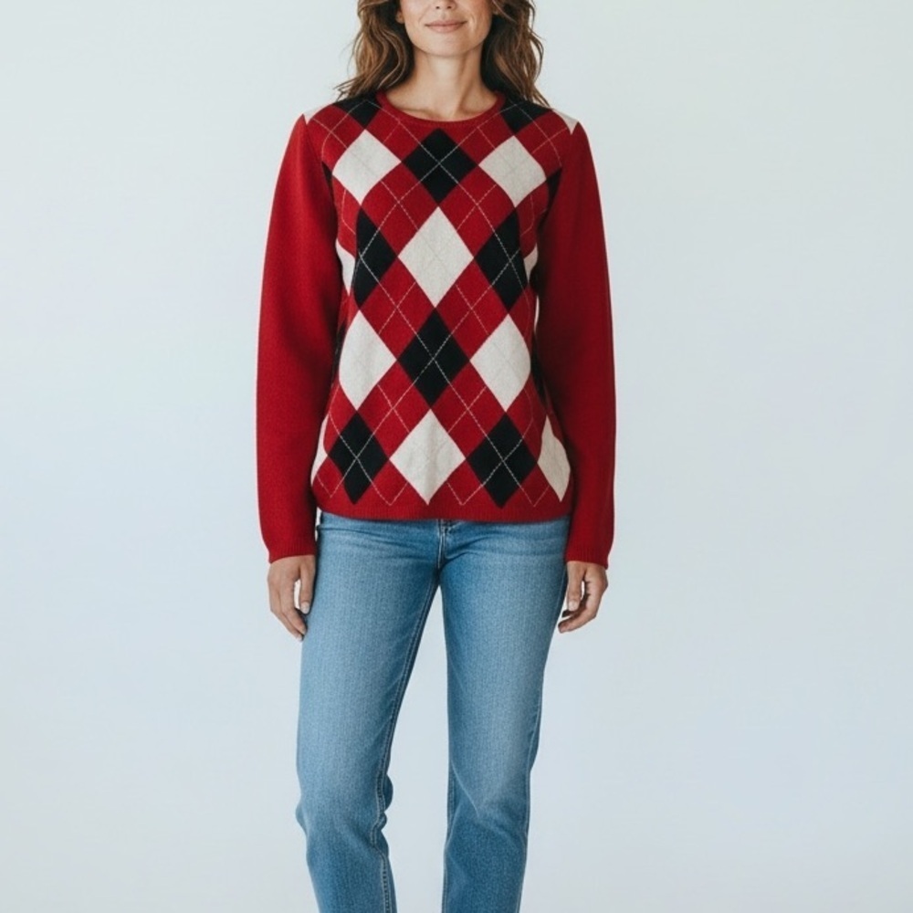 Charter Club Womens Argule Cashmere Red Black Sweater Size Large